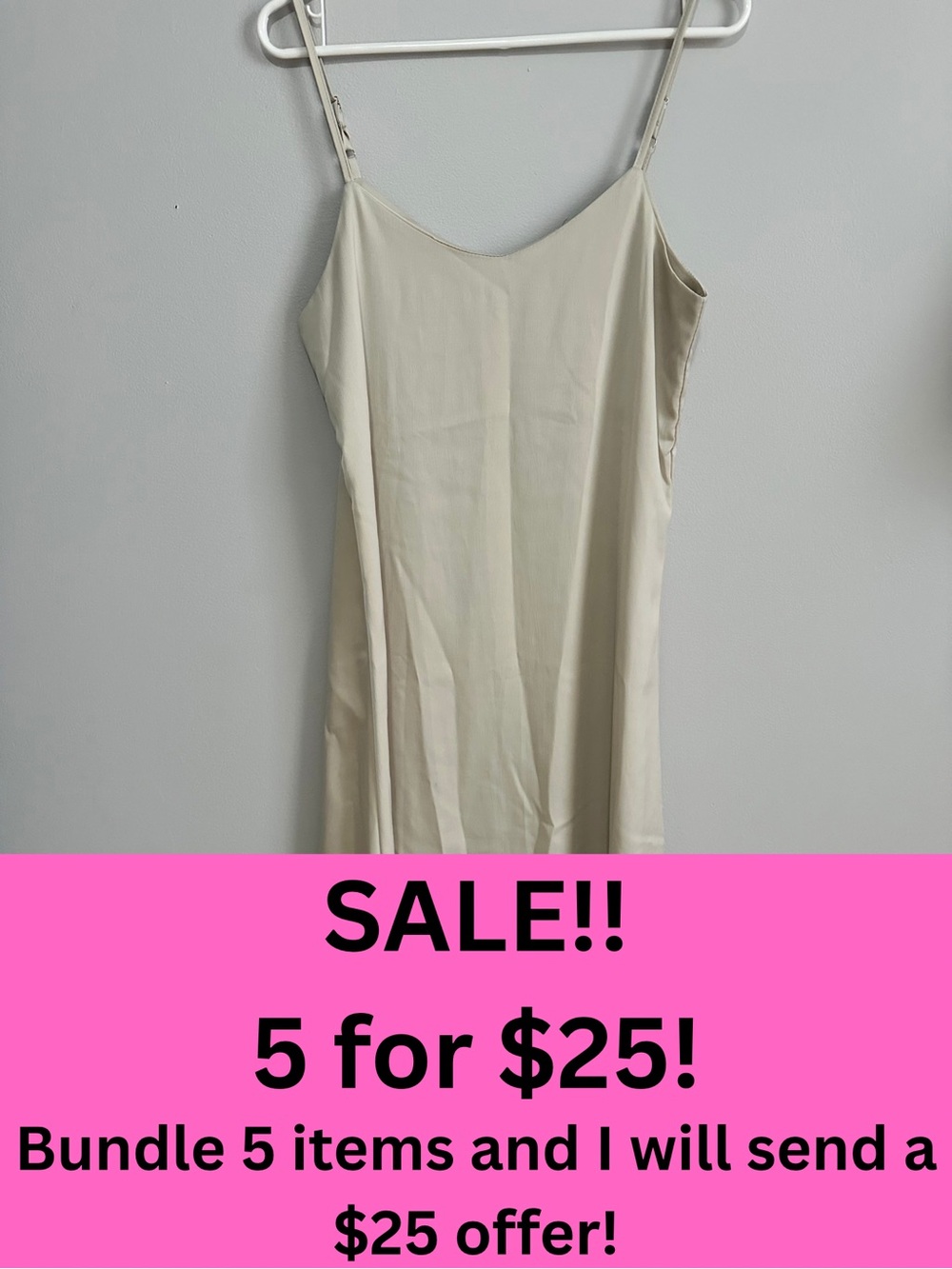 5/$25 Cream Slip Dress with Spaghetti Straps